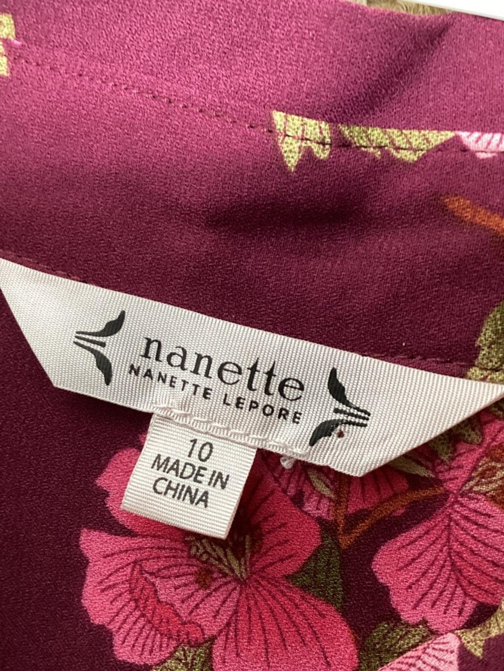 NWT Nanette Lepore Burgundy Floral Tie-Waist Long Sleeve Midi Dress - Picture 10 of 15